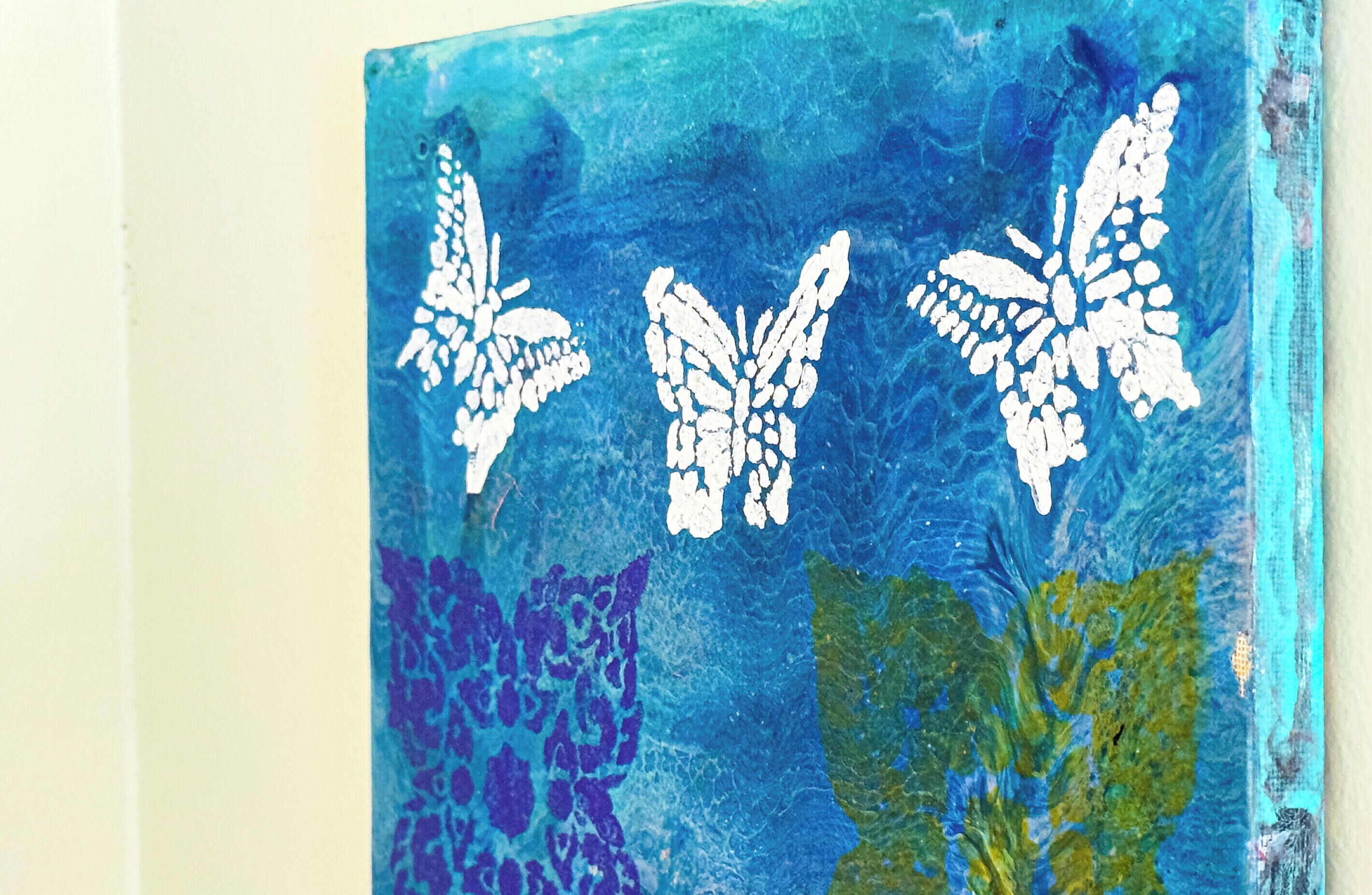 A painting with abstract patterns and shapes.