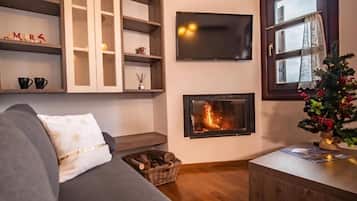 TV, fireplace