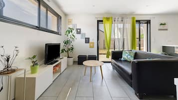 TV, fireplace
