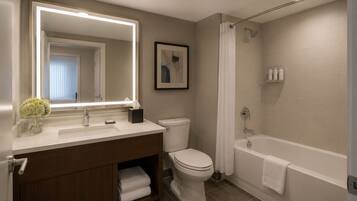 Hair dryer, bidet, towels, soap