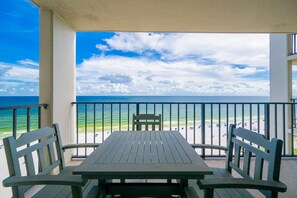 A balcony with a view of the beach and ocean. - Phoenix Iii 3123 1 Bedroom Condo (Orange Beach)