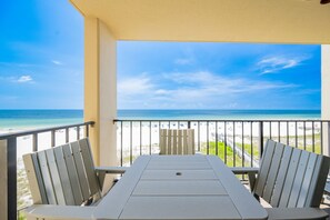 A balcony with a view of the beach and ocean. - Phoenix Iii 3047 1 Bedroom Condo (Orange Beach)