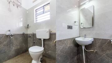 Shower, free toiletries, towels, soap