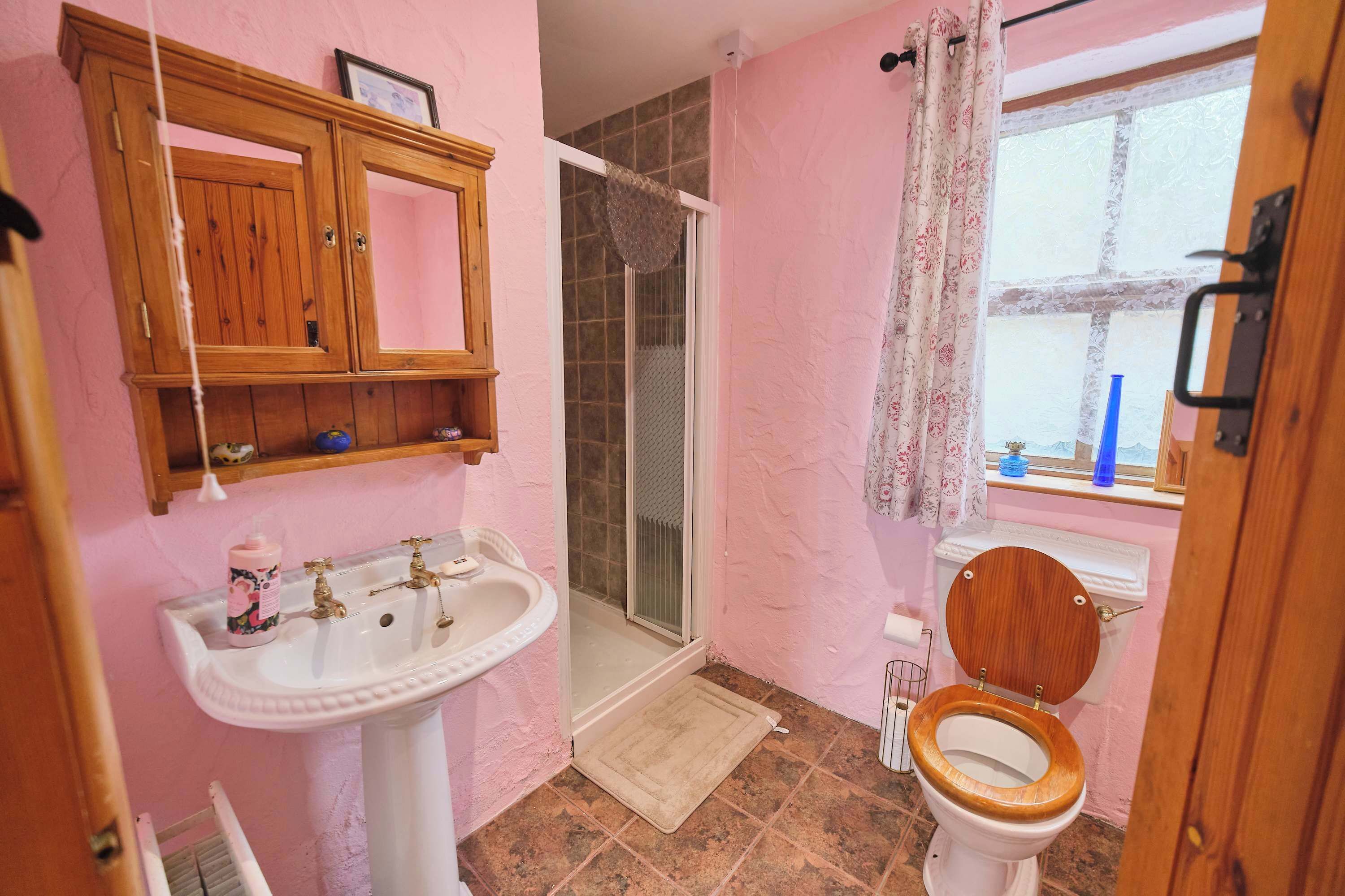 Shower, hair dryer, towels, shampoo