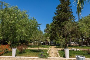 A pathway leading through a park-like setting with trees and a clear sky. - Casina Le Rene – Con Ampio giardino e Piscina Privata (Poggiardo)
