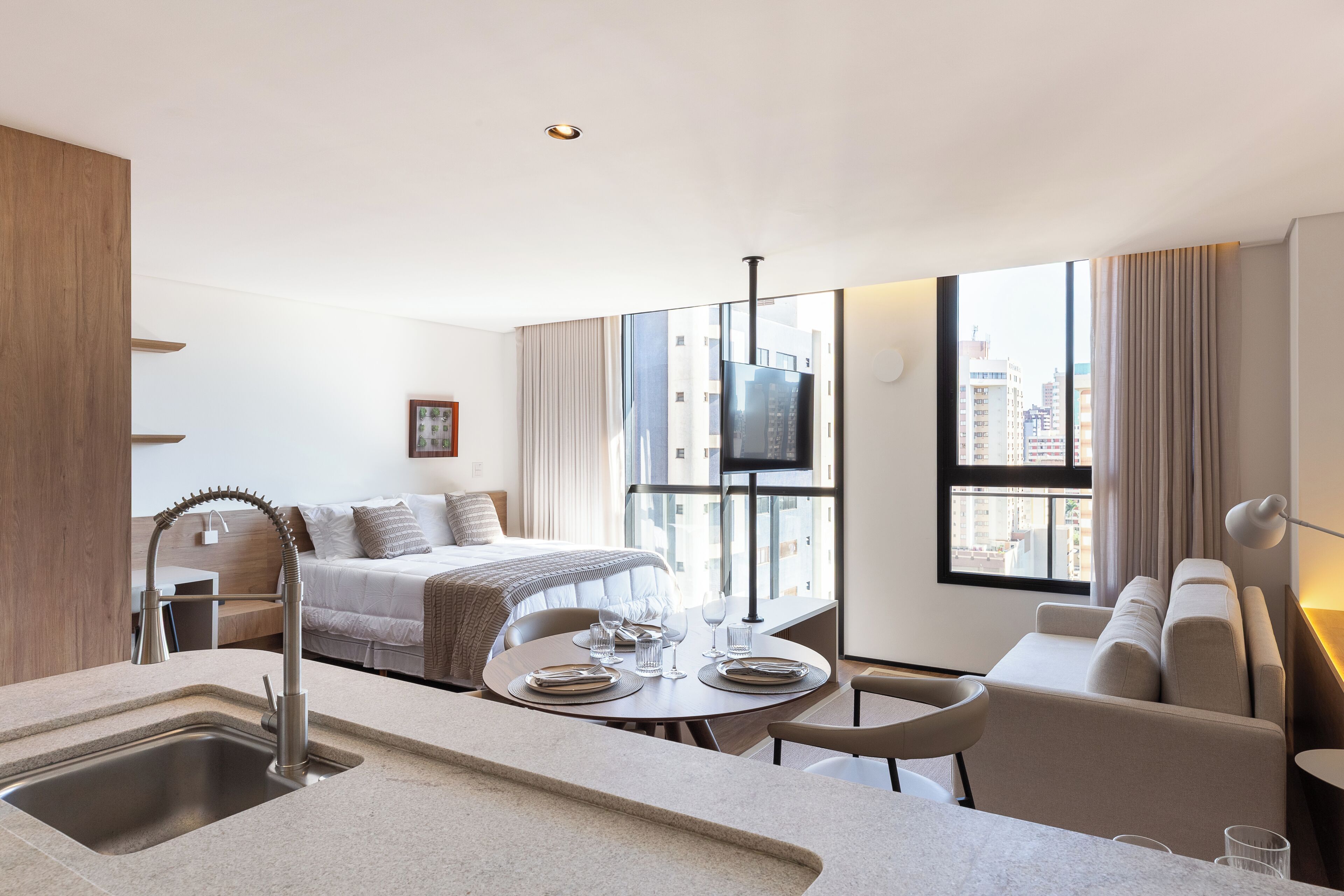 Apartamento elite, 1 cama King e sofá-cama, cozinha, vista para a cidade | Vista para a cidade