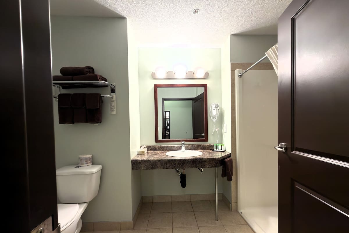 Standard Room, 1 King Bed, Accessible Bathtub, Non Smoking | Bathroom | Hair dryer, towels, soap, shampoo