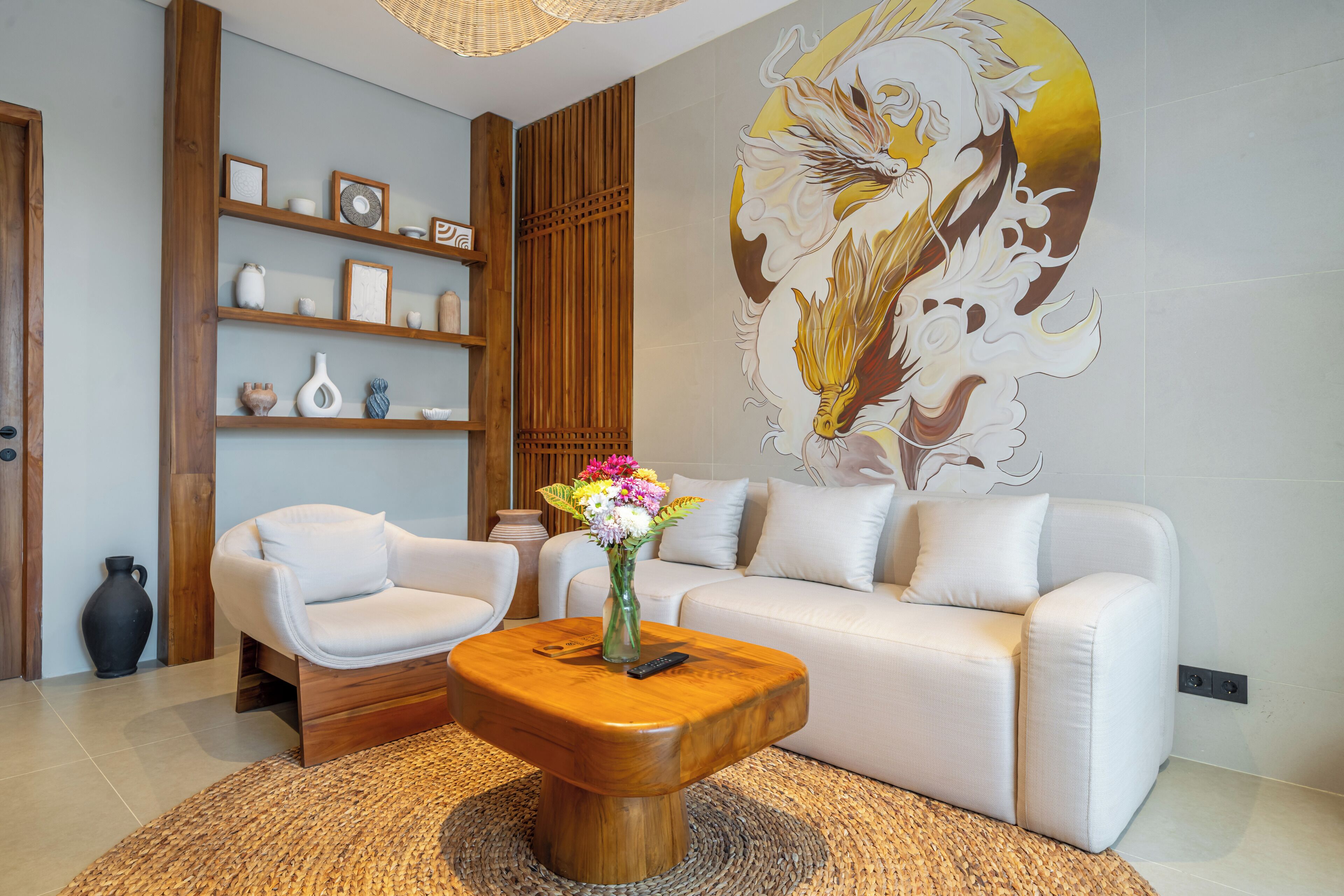 Deluxe Apartment, 1 Bedroom, Garden View | Living area | 50-inch Smart TV with digital channels