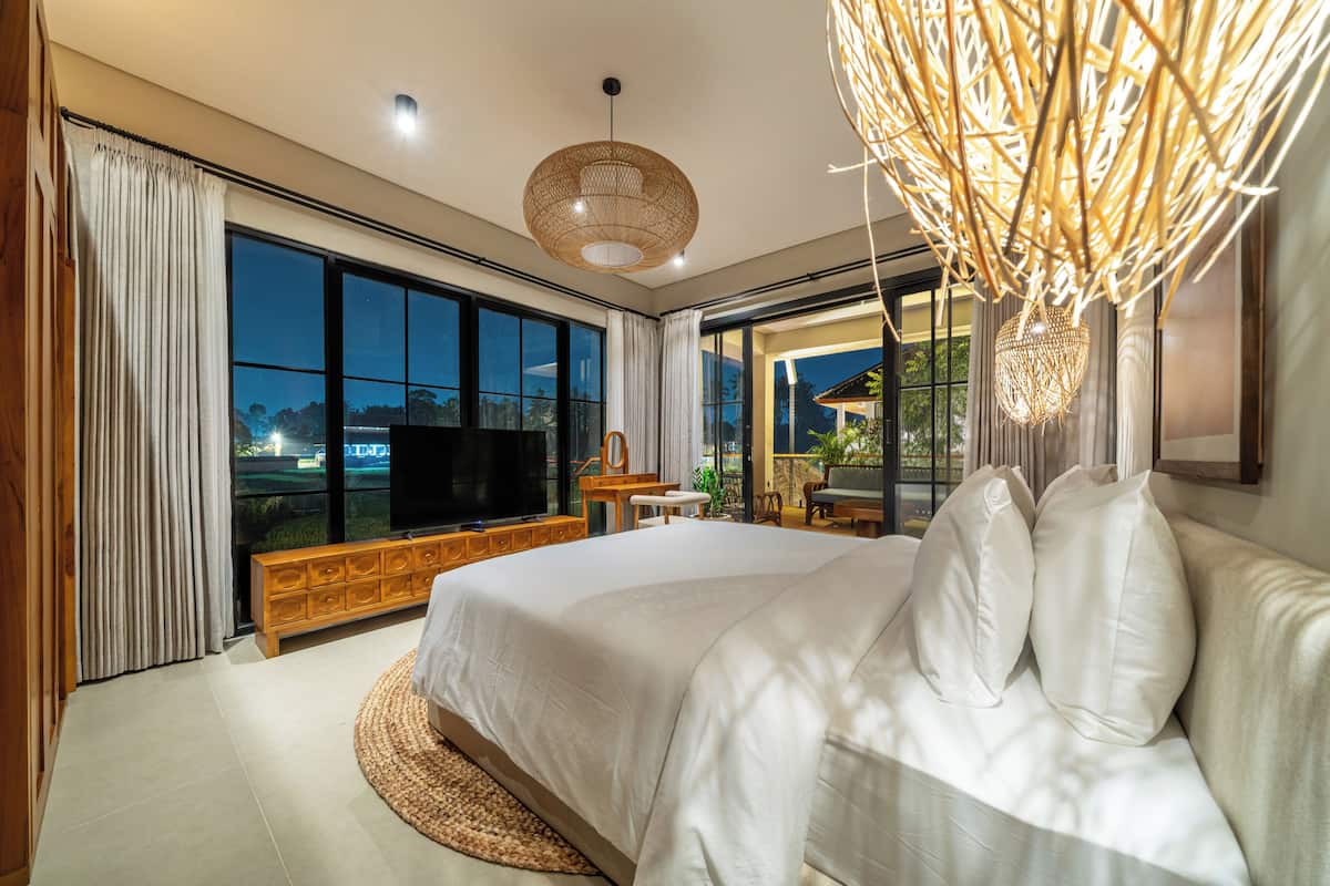 Villa Deluxe, 2 chambres, piscine privée, vue sur le jardin | Draps en coton égyptien, literie de qualité, coffre-fort