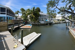 This waterfront property offers direct canal access with a private dock ready for kayaking adventures. Lush tropical landscaping and serene water views create the perfect Florida getaway setting. - Waterfront 4BR w/ Heated Pool | Walk to the Beach (Siesta Key)