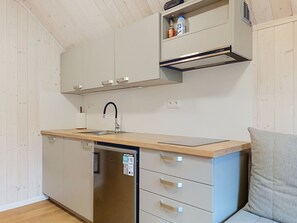A compact kitchen with a dishwasher, a sink, and a built-in cabinet above the countertop. - Hraničná by Interhome (Janov nad Nisou)