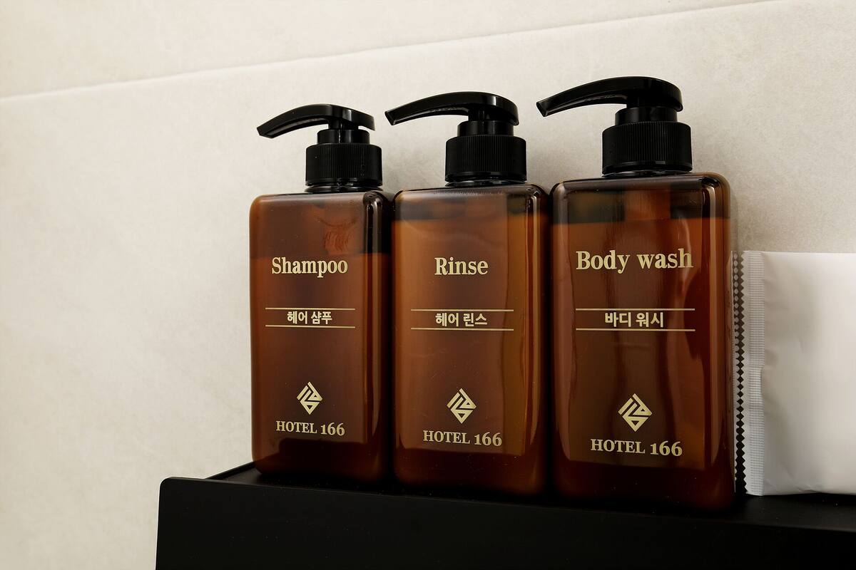 Separate tub and shower, free toiletries, hair dryer, slippers