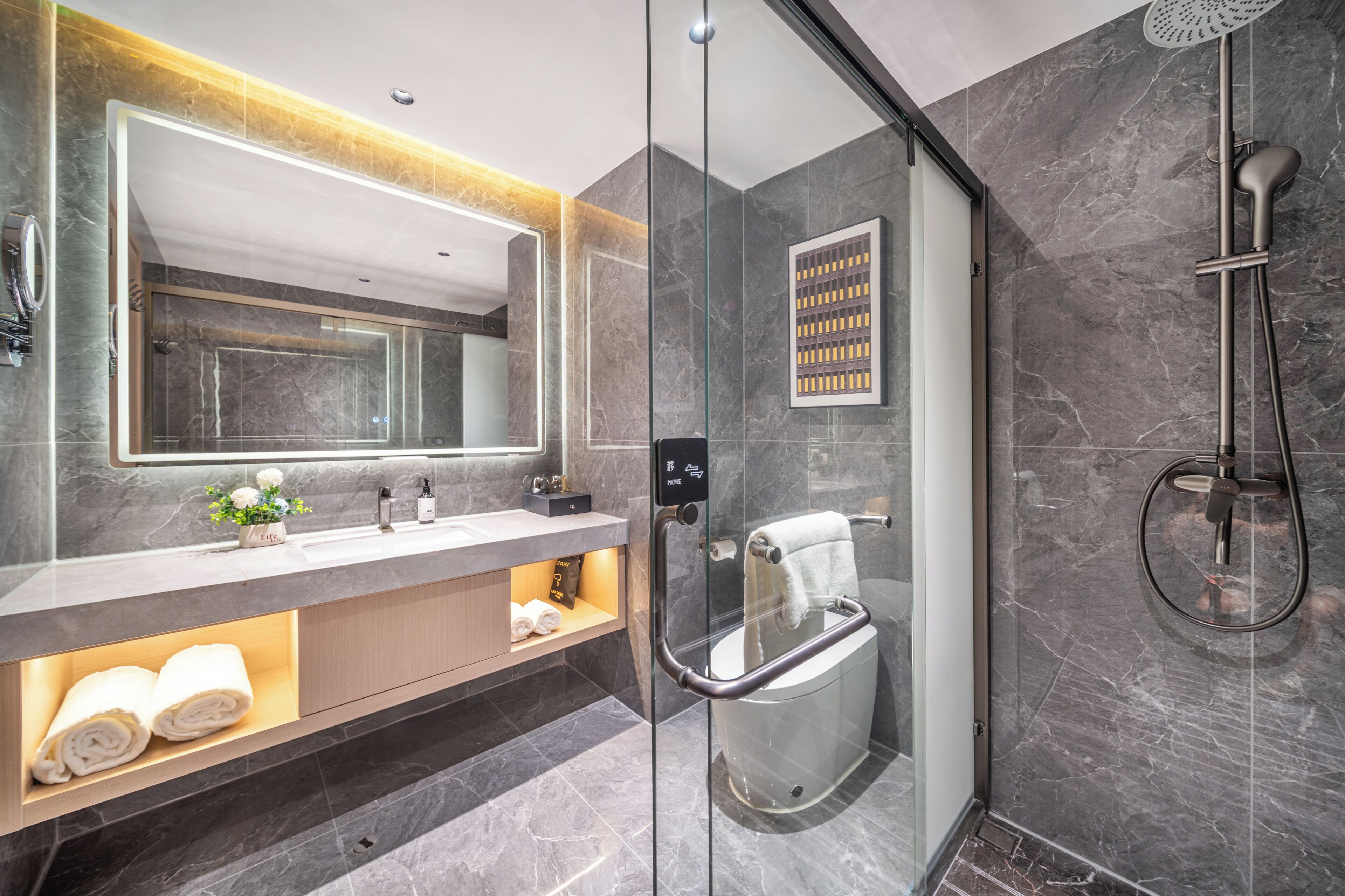 Bathroom | Hair dryer, towels, soap, shampoo