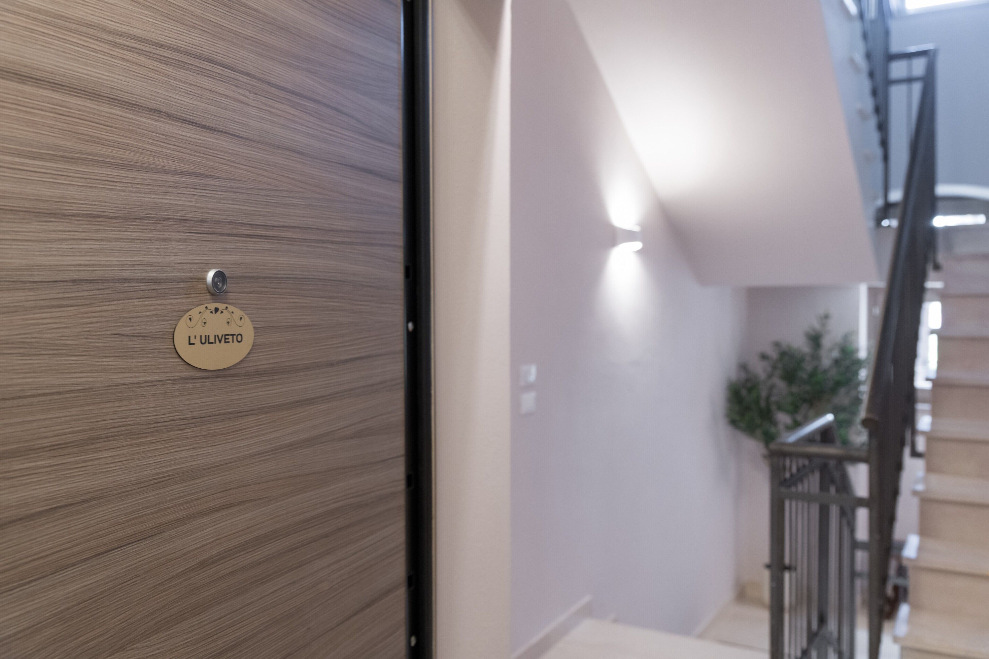 Una porta de fusta amb un signe circular que diu 'L'ULVETTO'.