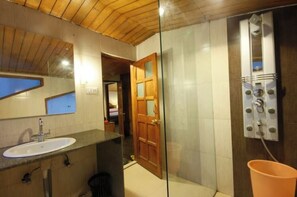 Badkamer | Een douche, handdoeken