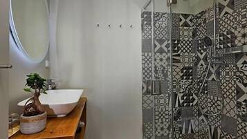 Double Room, Mountain View (No 17) | Bathroom | Hair dryer, heated floors, towels, soap