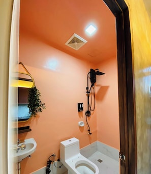 Bidet, serviettes fournies, savon, papier toilette