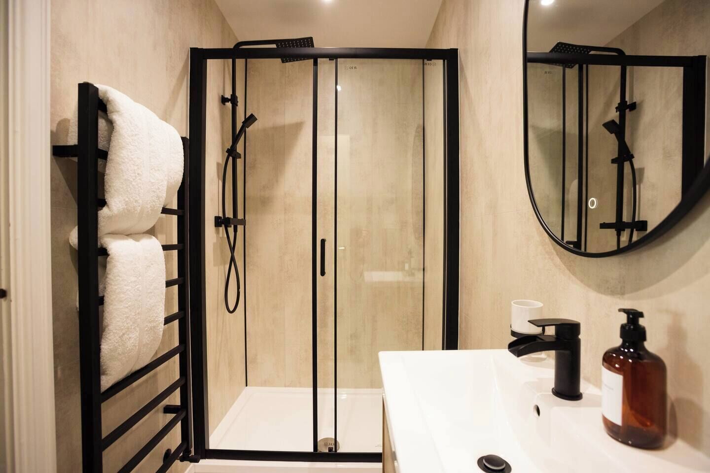 Eco-friendly toiletries, hair dryer, towels, soap