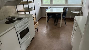 Fridge, microwave, oven, electric kettle