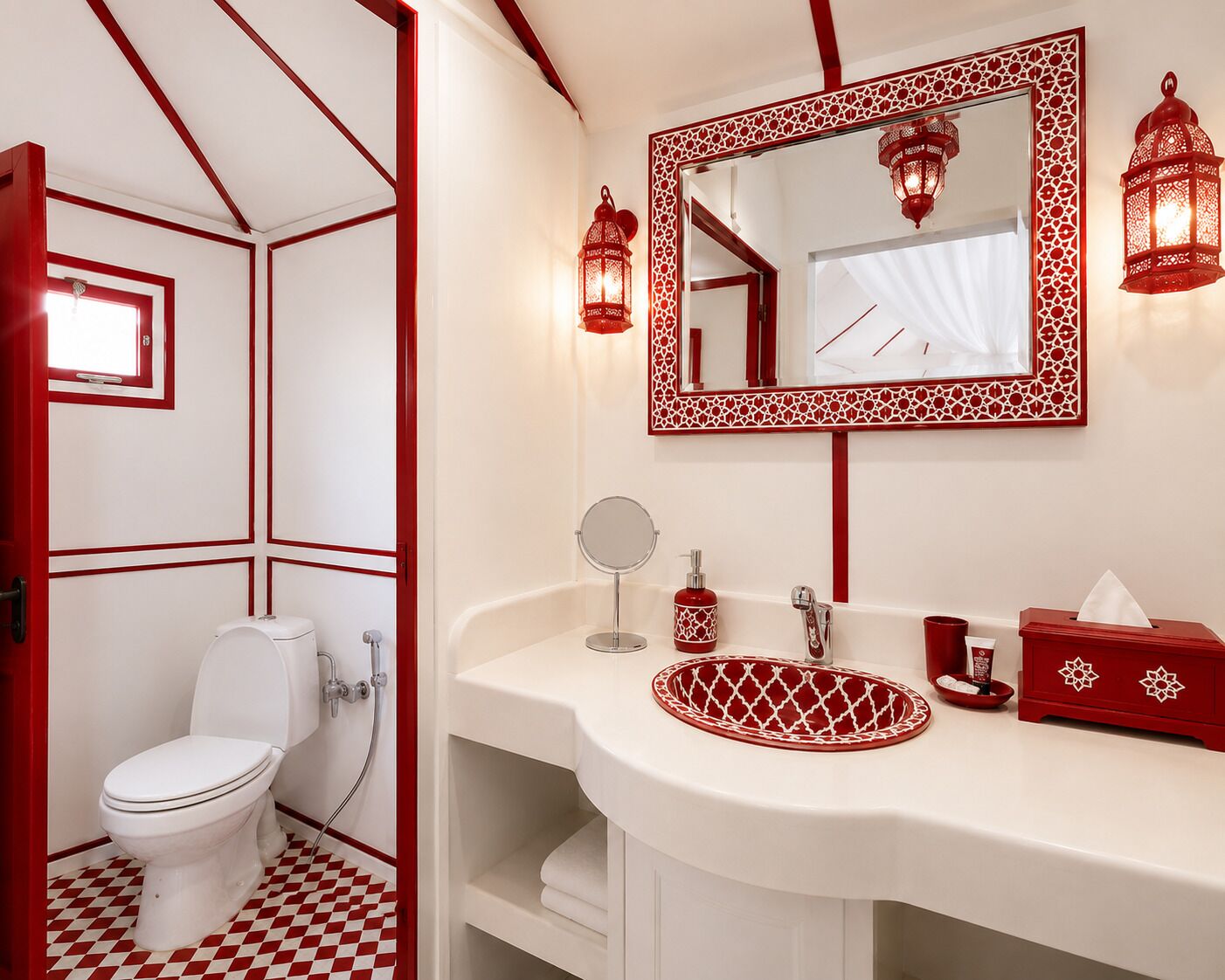 Separate tub and shower, towels, soap, shampoo