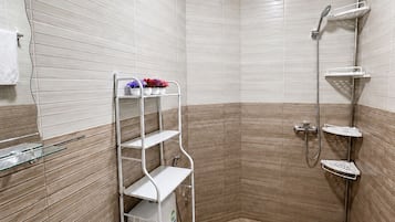 Shower, towels, toilet paper