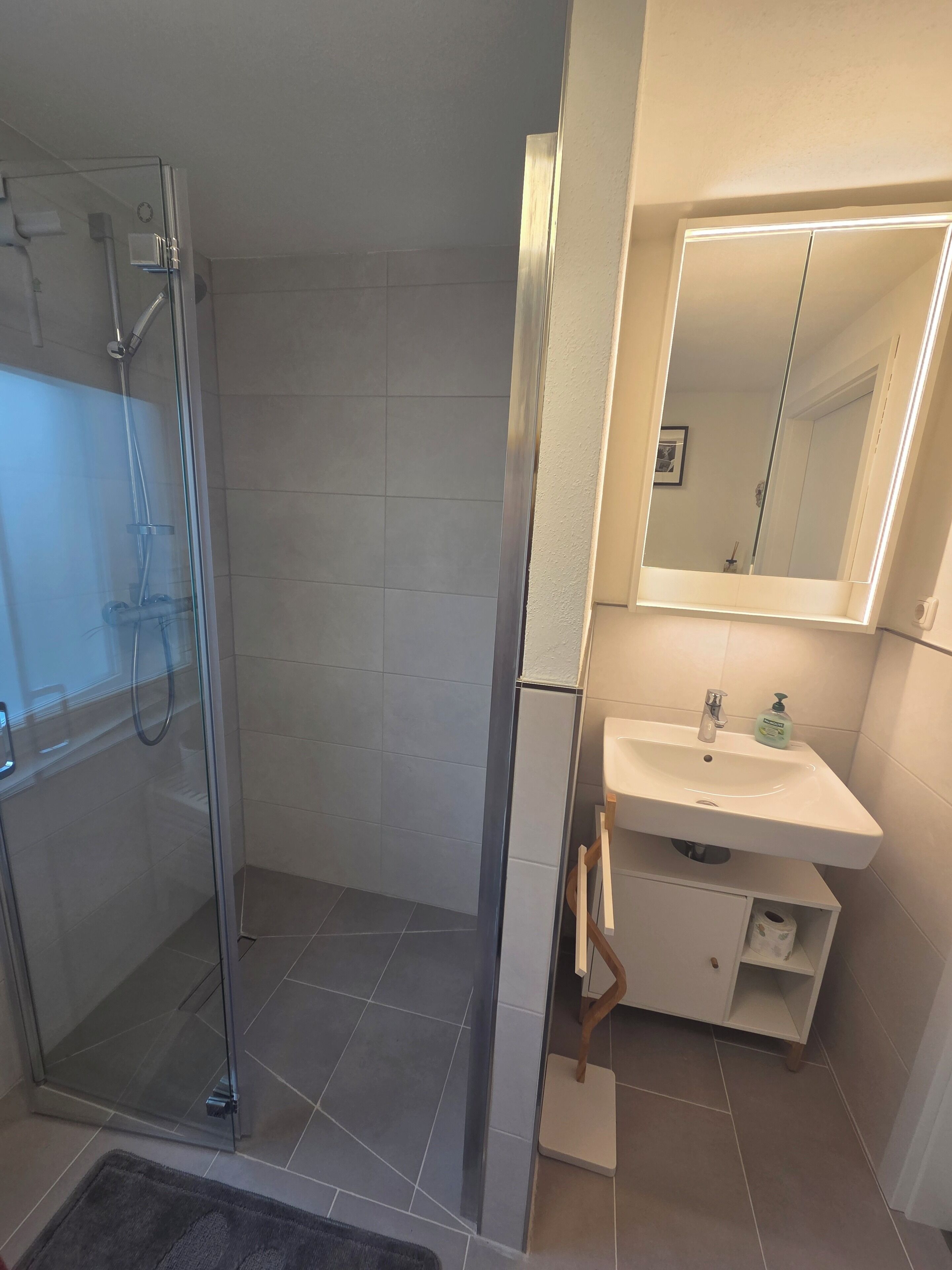 Dusche, Handtücher, Seife, Toilettenpapier