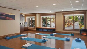 A yoga studio with mats, blocks, and a bench. - 1 Bedroom Villa Timber Lodge Resort S Lake Tahoe (South Lake Tahoe)
