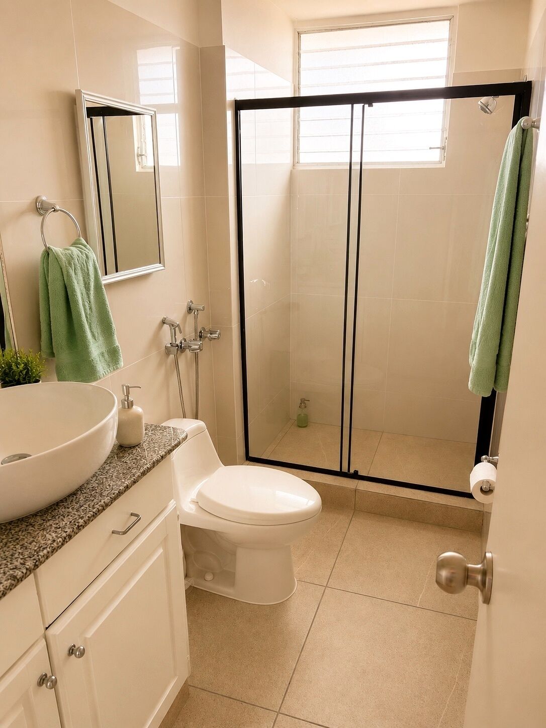 Room | Bathroom | Hair dryer, towels, soap, toilet paper