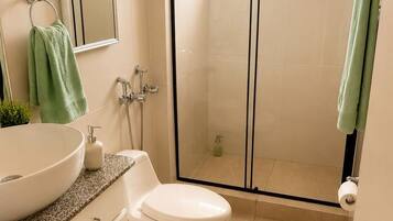 Room | Bathroom | Hair dryer, towels, soap, toilet paper