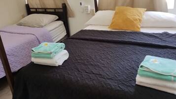 Escritorio, tabla de planchar con plancha, wifi y ropa de cama