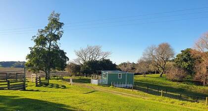 Hilltop farm cabin, private deck & sweeping views, 10 mins to Ōhope Beach
