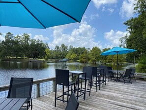 Outdoor dining -  3 guest house cabins on 100+ ACRE HORSE RANCH! /POOL/FISHING LAKE! (Plantersville)
