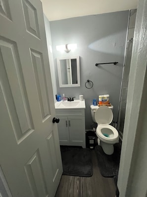 Shower, soap, toilet paper