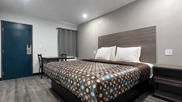 Desk, free WiFi, bed sheets