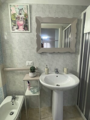 Dusche, Haartrockner, Bidet, Handtücher