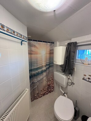 シャワー、タオル、トイレットペーパー