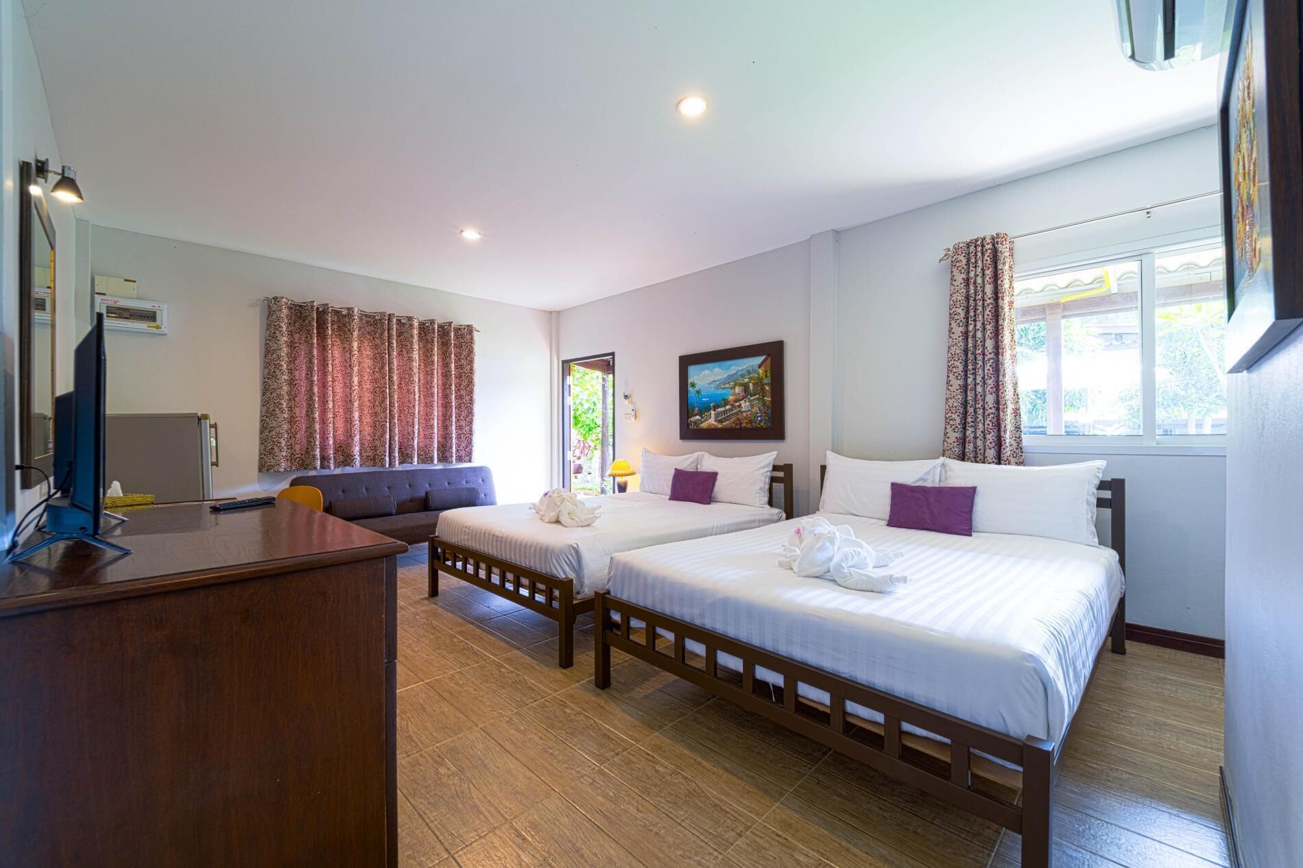 Blackout curtains, iron/ironing board, free WiFi, bed sheets