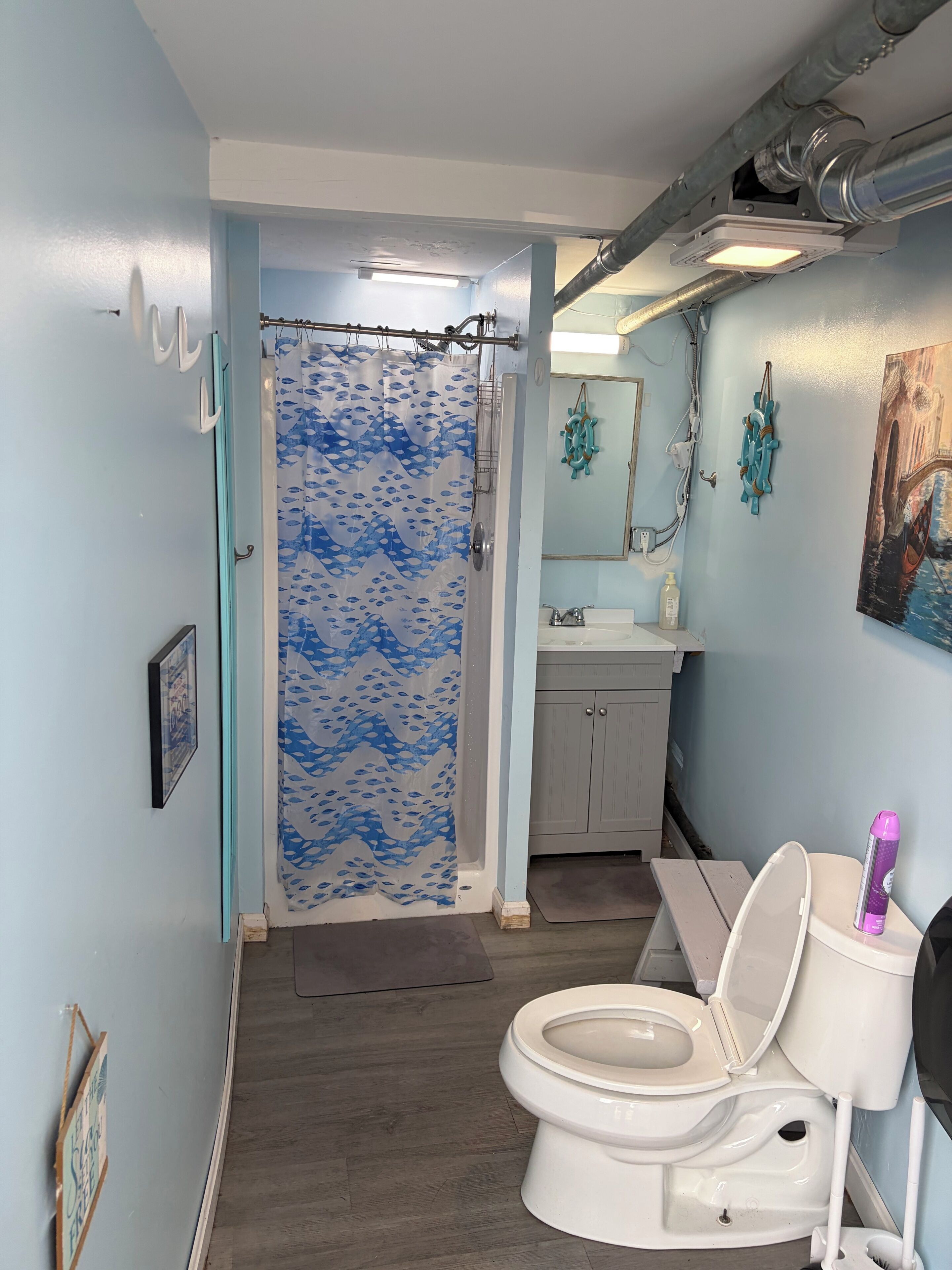 シャワー、タオル、トイレットペーパー