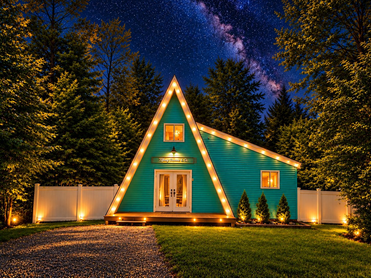 A triangular-shaped building with a sign reading 'Tiffany Dreamhouse & Co.'