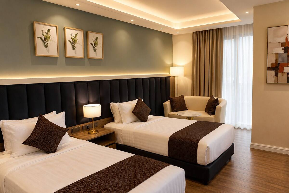 Twin Room, Garden View | In-room safe, desk, laptop workspace, iron/ironing board (on request)