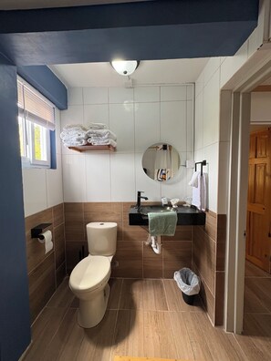 Shower, towels, soap, shampoo - D'Horizon Comfort Suites: Family-friendly 2 bedroom apartments with Ocean Views (Calibishie)