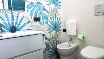 Shower, hair dryer, bidet, towels