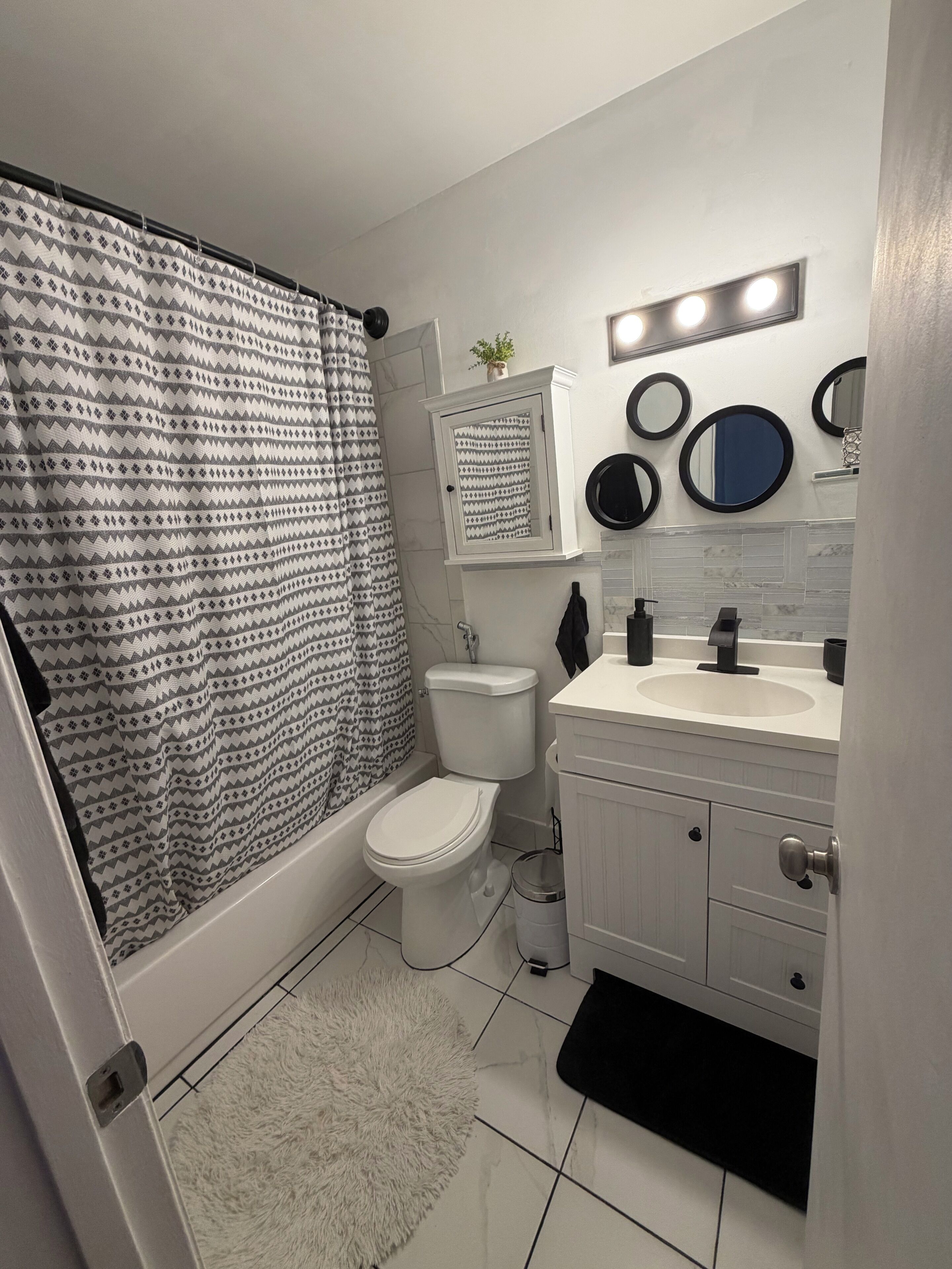 Hair dryer, bidet, towels, soap