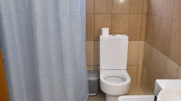 Hair dryer, bidet, towels, soap