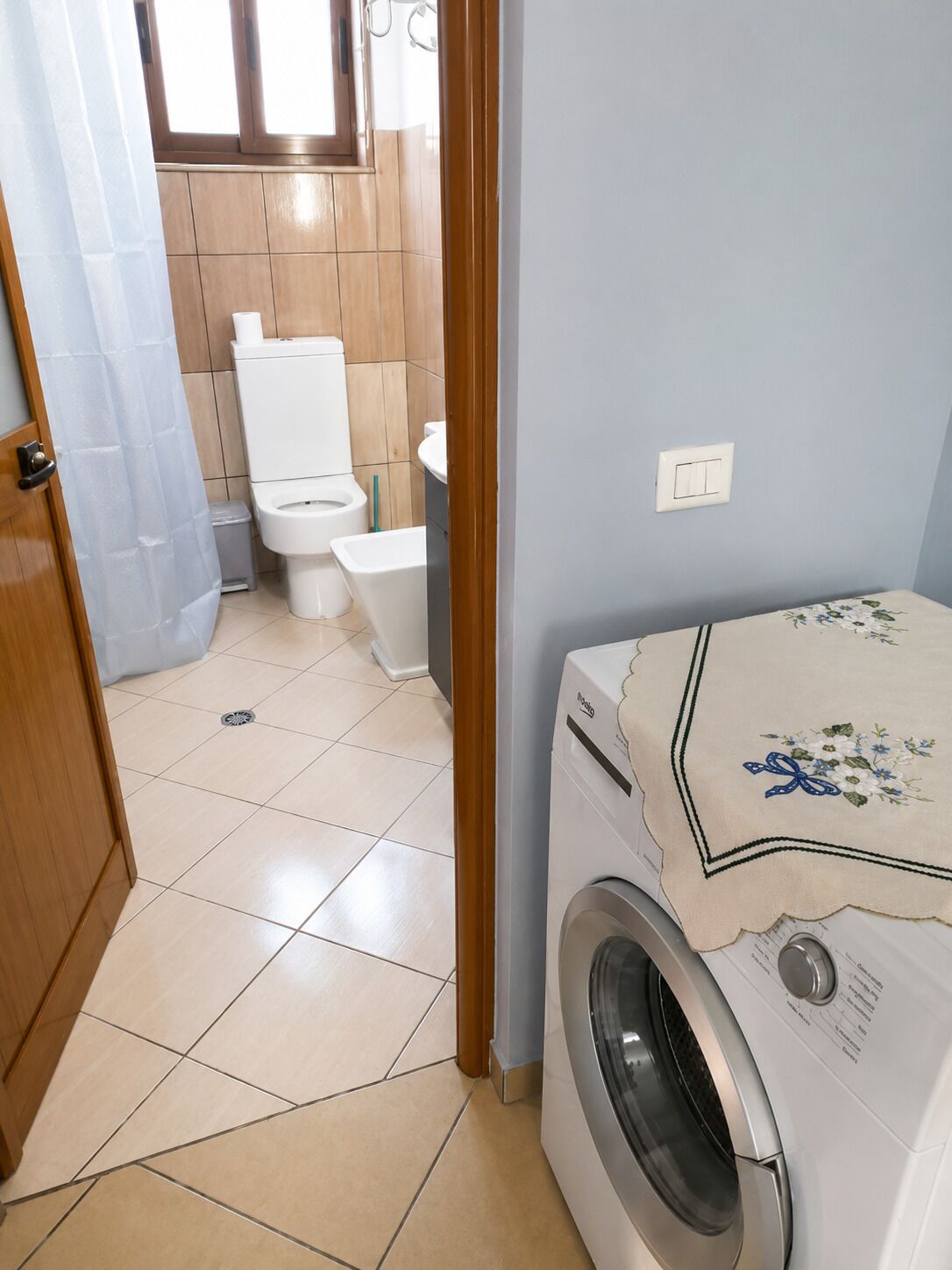 Hair dryer, bidet, towels, soap