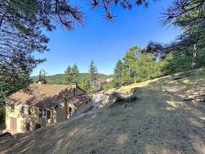 A rural house with a sloped roof, surrounded by pine trees and a hilly landscape. - La Bergerie de Portes by Interhome (Portes)