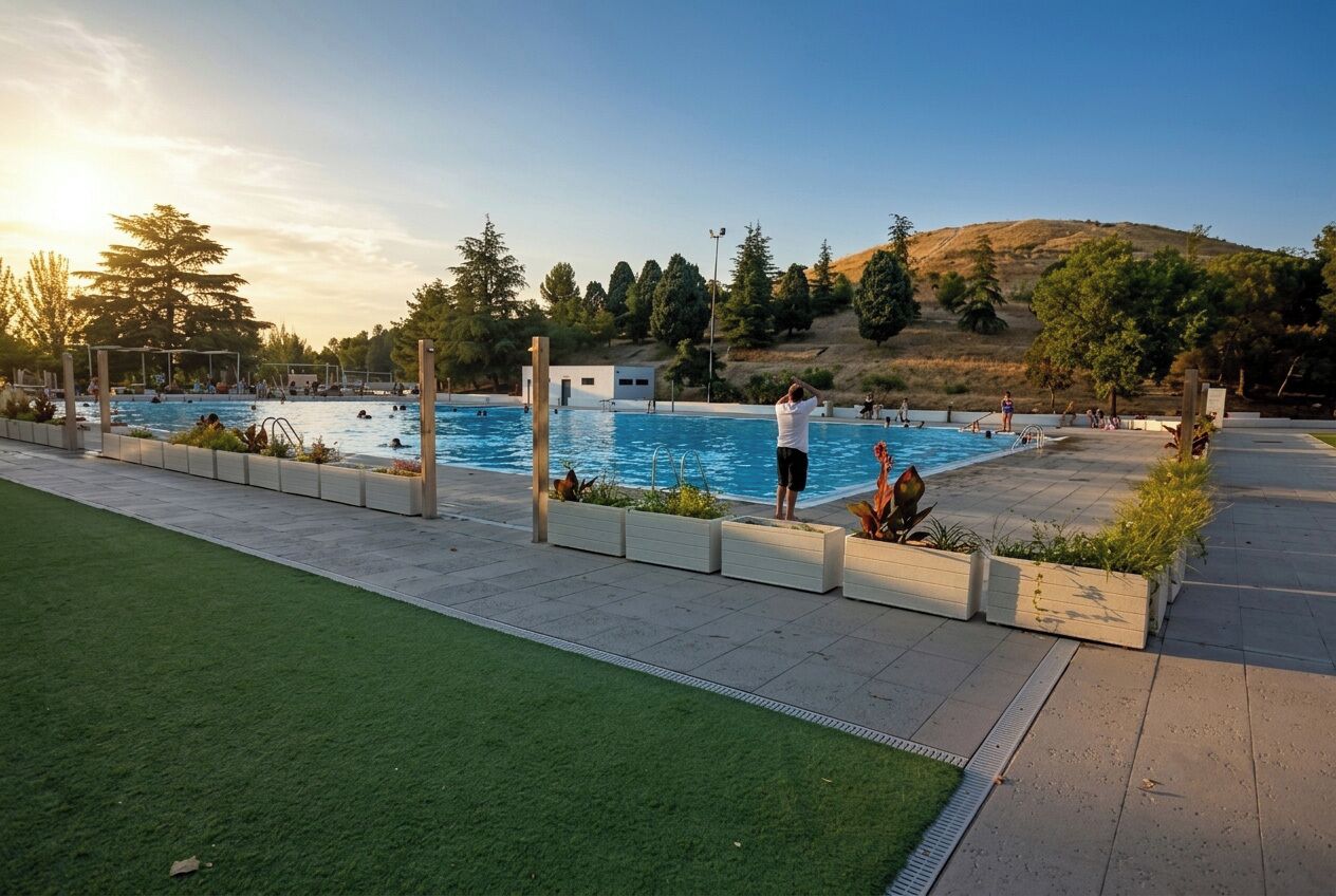 Una piscina cubierta, una piscina al aire libre