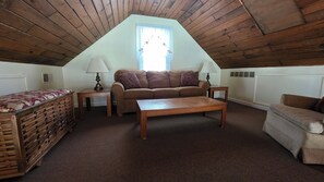 TV, fireplace, DVD player, books
