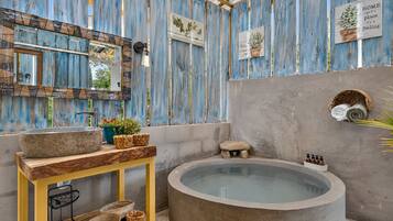 Shower, towels, soap, shampoo
