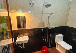 Douche, serviettes fournies, savon, papier toilette